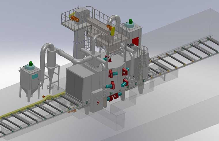 大型钢结构辊道通过式抛丸清理机 大型钢结构辊道通过式抛丸清理机